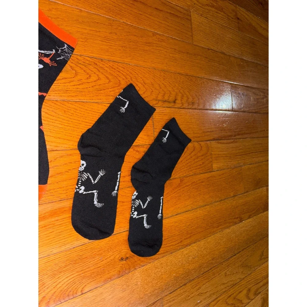 Halloween Crew Socks Bundle 4 Pairs Skeleton Pumpkin Black Orange Purple Womens